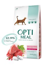 Optimeal High in Veal Сухой корм для взрослых кошек с телятиной, 4 кг